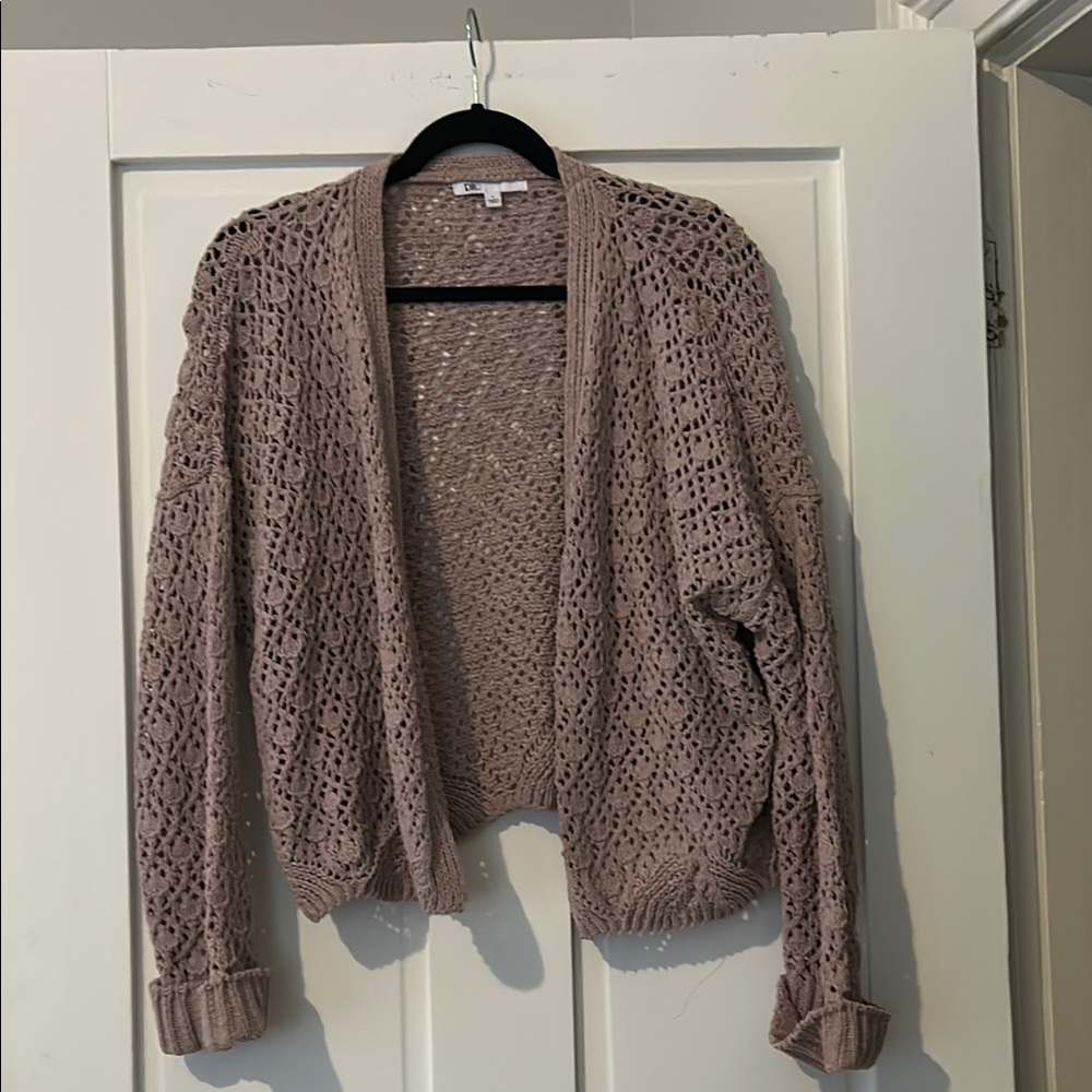 Women's Open Knit Sweater - Taupe/Pink